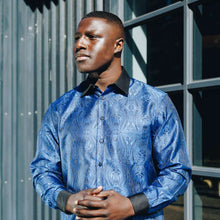 Royal Prince - Blue Long Sleeve Jacquard Woven Men's Shirt