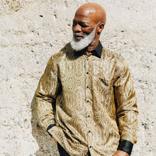 Royal Prince - Gold Black Long Sleeve Jacquard Woven Men's Shirt