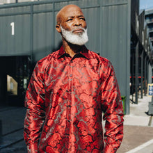 Dotted Paisley - Red Long Sleeve Jacquard Woven Men's Shirt