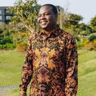 Autumn Flowers - Orange Men's Long Sleeve Printed Cotton Shirt