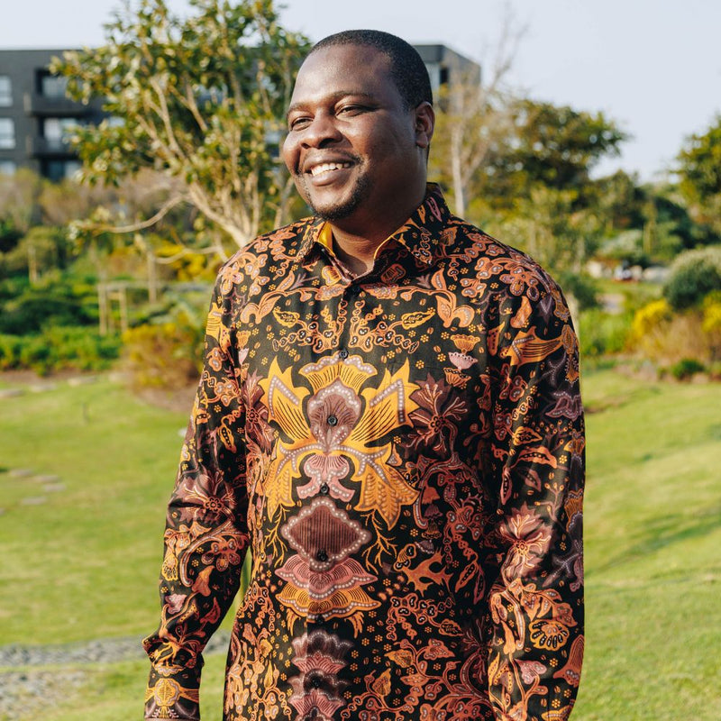 Autumn Flowers - Orange Men's Long Sleeve Printed Cotton Shirt