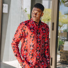 Solid Kuba Burnt Red Men's Jacquard Satin Luxury Formal Shirt