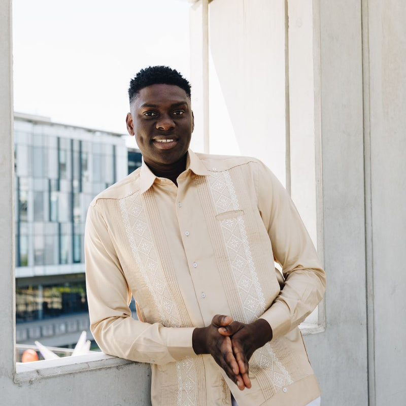 Khaki Long Sleeve Cotton Sateen Embroidered Multi-Pocket Men's Shirt