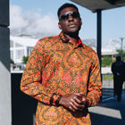 Autumn Leaves Brown - Men's Long Sleeve Printed Cotton Shirt