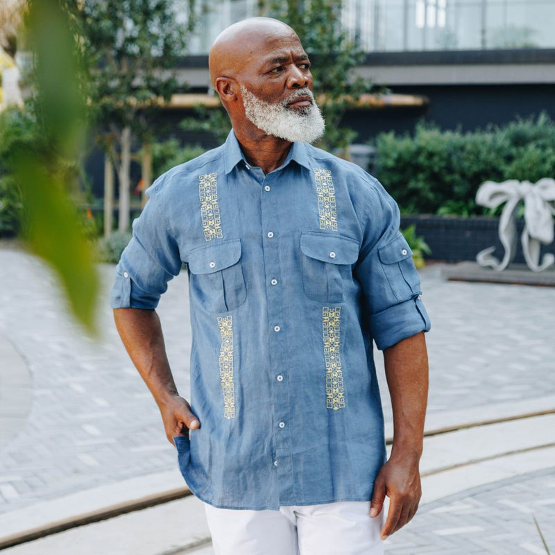 Kings Linen Cobalt Blue Men's Casual Long Sleeve 100% Linen Shirt Breathable Summer