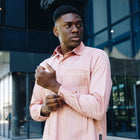 Coral Long Sleeve Cotton Sateen Embroidered Multi-Pocket Men's Shirt