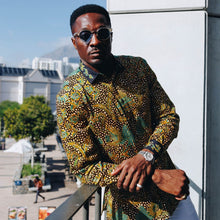 Autumn Leaves Green - Men's Long Sleeve Printed Cotton Shirt