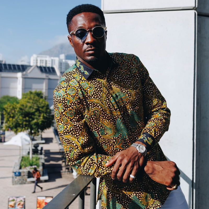 Autumn Leaves Green - Men's Long Sleeve Printed Cotton Shirt