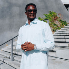 Light Blue Sky Long Sleeve Cuban Multi-Pocket Cotton Linen Shirt