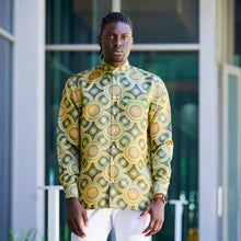 Large African Circle - Green Long Sleeve Jacquard Woven Men's Shirt
