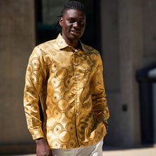 Large African Circle - Gold Long Sleeve Jacquard Woven Men's Shirt