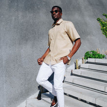 Khaki Sky Short Sleeve Cuban Multi-Pocket Cotton Linen Shirt