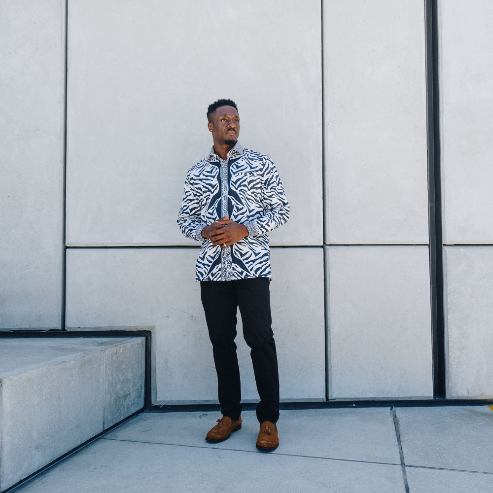 Traditional Zebra Men's Long Sleeve Printed Cotton Shirt