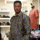 Large African Circle - Navy Long Sleeve Jacquard Woven Men's Shirt