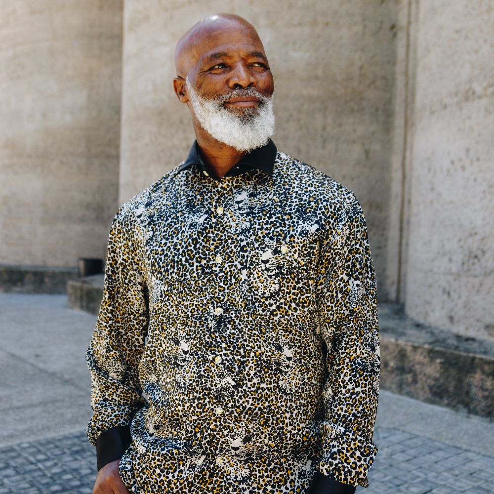 Madiba Original Leopard Face Iconic 100% Silk Shirt With Swarovski Buttons