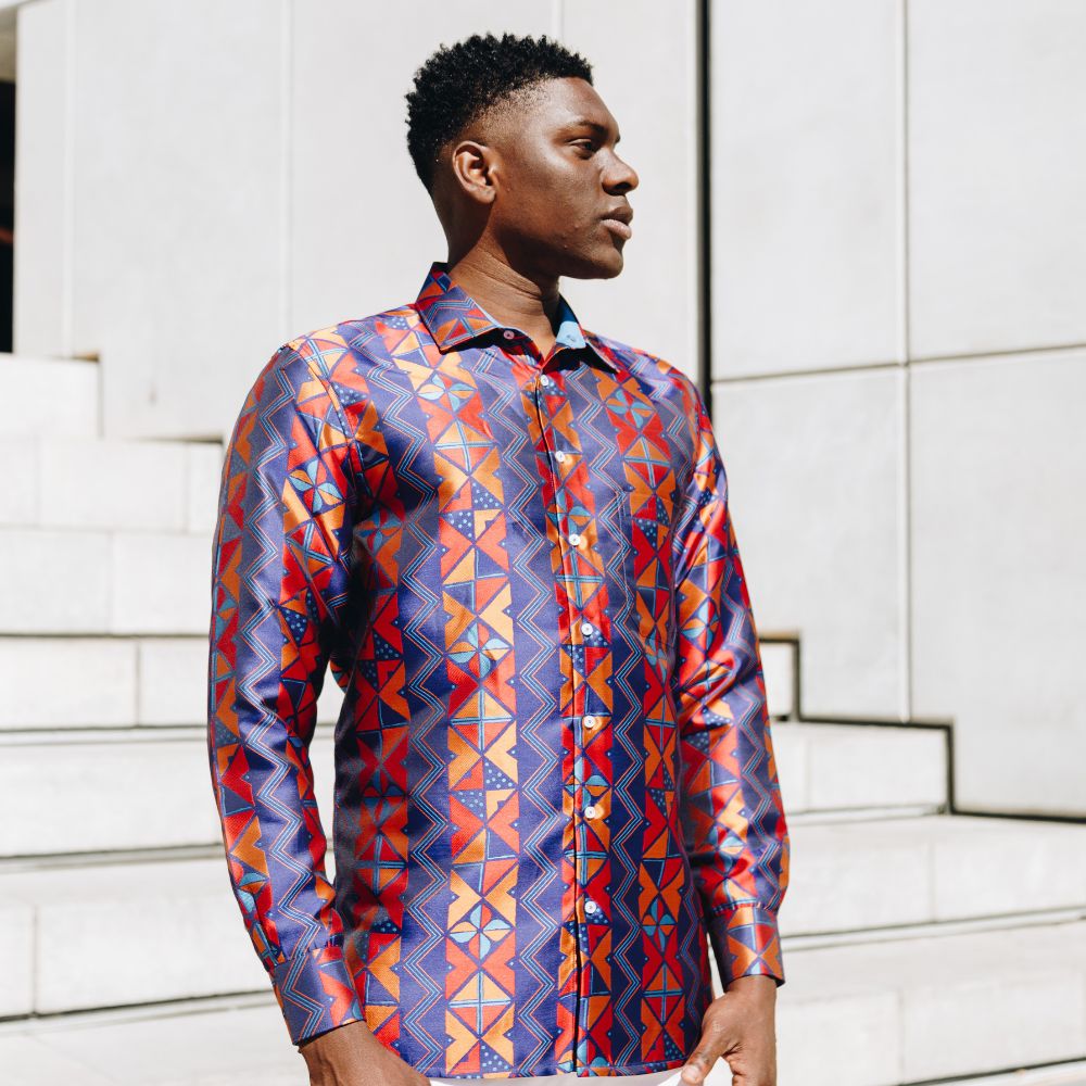 Solid Kuba Blue Men's Jacquard Satin Luxury Formal Shirt