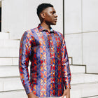 Solid Kuba Blue Men's Jacquard Satin Luxury Formal Shirt