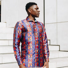 Solid Kuba Blue Men's Jacquard Satin Luxury Formal Shirt