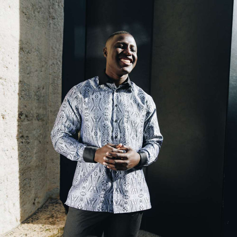 Royal Prince - Black Long Sleeve Jacquard Woven Men's Shirt