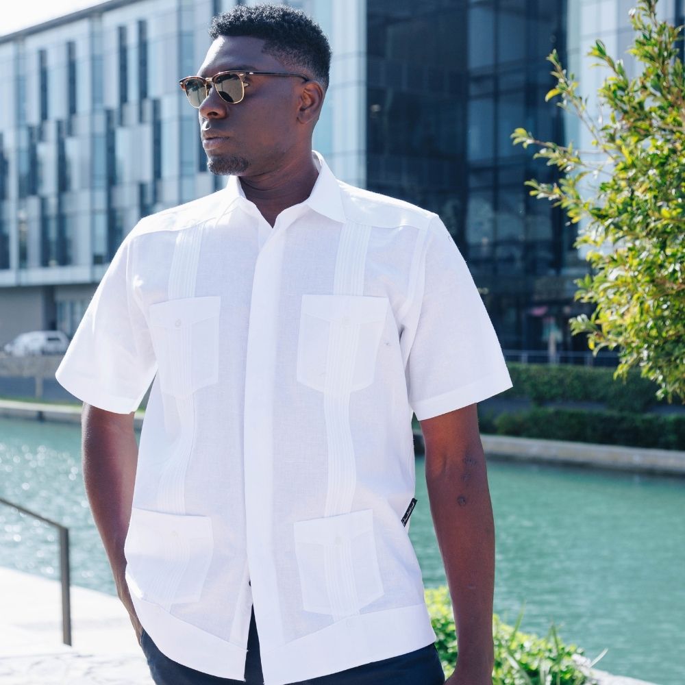 Blanco Short Sleeve Cotton Linen Cuban Cubavera Shirt