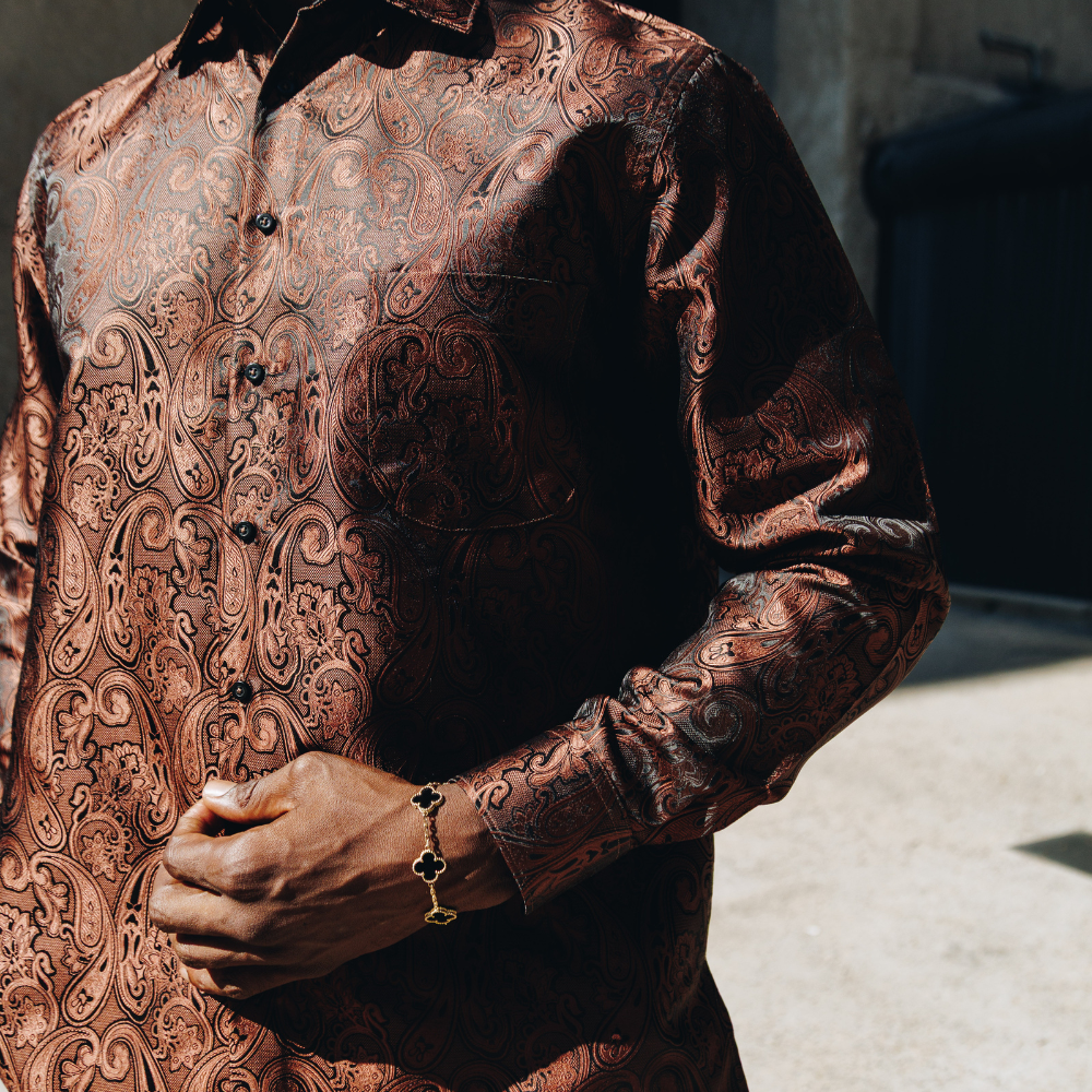 King Classic - Brown Long Sleeve Jacquard Woven Men's Shirt