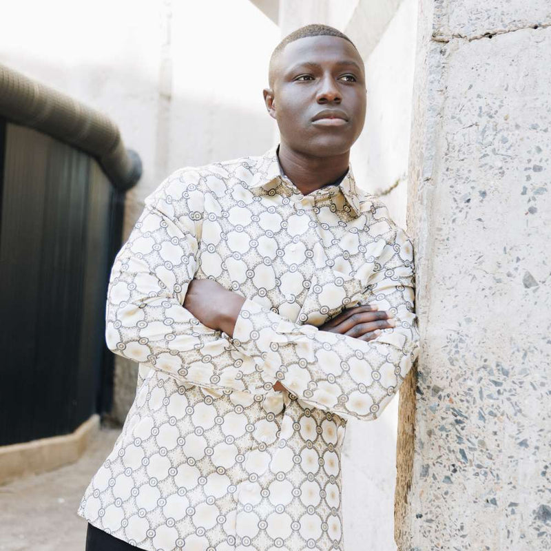 African Circle - Gold Long Sleeve Jacquard Woven Men's Shirt