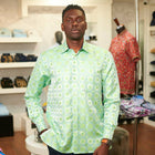 African Circle - Green Long Sleeve Jacquard Woven Men's Shirt