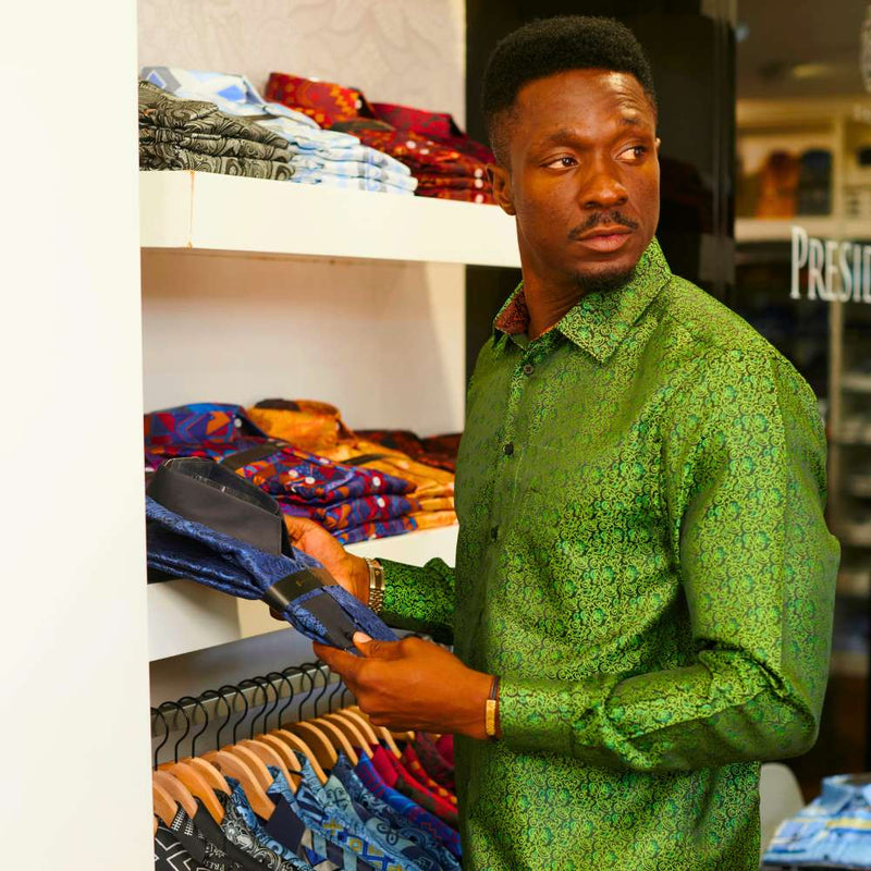 Madiba's Paisley - Green Long Sleeve Jacquard Woven Men's Shirt