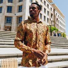Persian Pickles - Gold Long Sleeve Jacquard Woven Men's Shirt