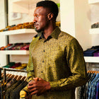 Madiba's Paisley - Gold Long Sleeve Jacquard Woven Men's Shirt