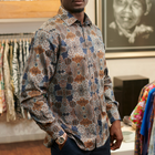 Organic Patchwork - Brown Men's Long Sleeve Cotton Printed Shirt
