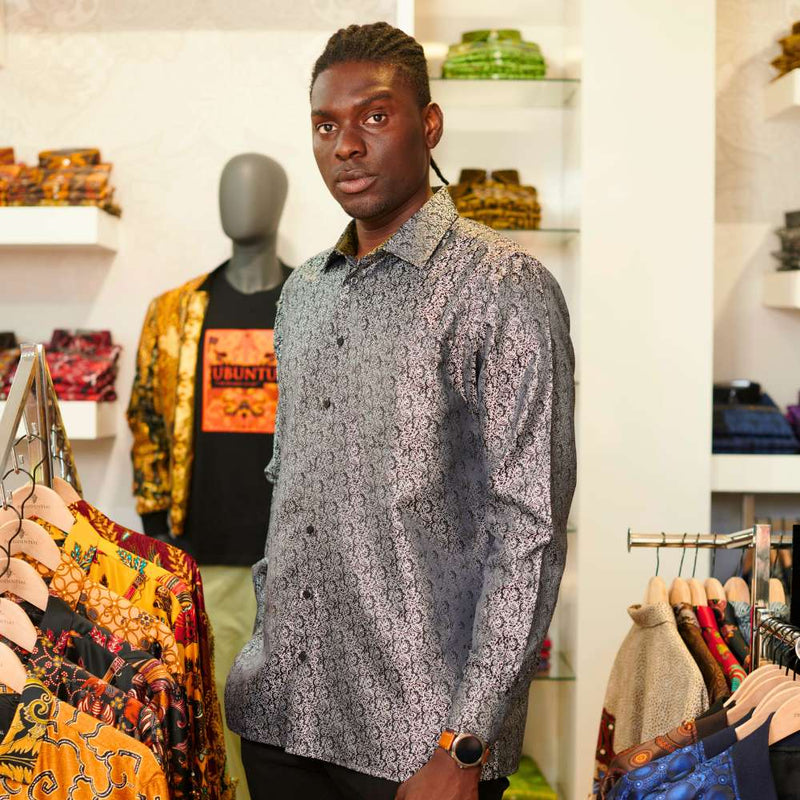 Madiba's Paisley - Black Long Sleeve Jacquard Woven Men's Shirt