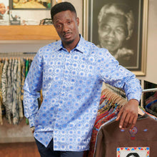 African Circle - Blue Long Sleeve Jacquard Woven Men's Shirt