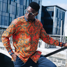 Autum Leaves Blue Men's Long Sleeve Printed Cotton Shirt