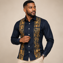 Floral Heaven - Navy Long Sleeve Linen Cotton Embroidered Men's Shirt