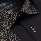 Classic Paisley- Black Gold Long Sleeve Cotton Linen Embroidered Men's Shirt