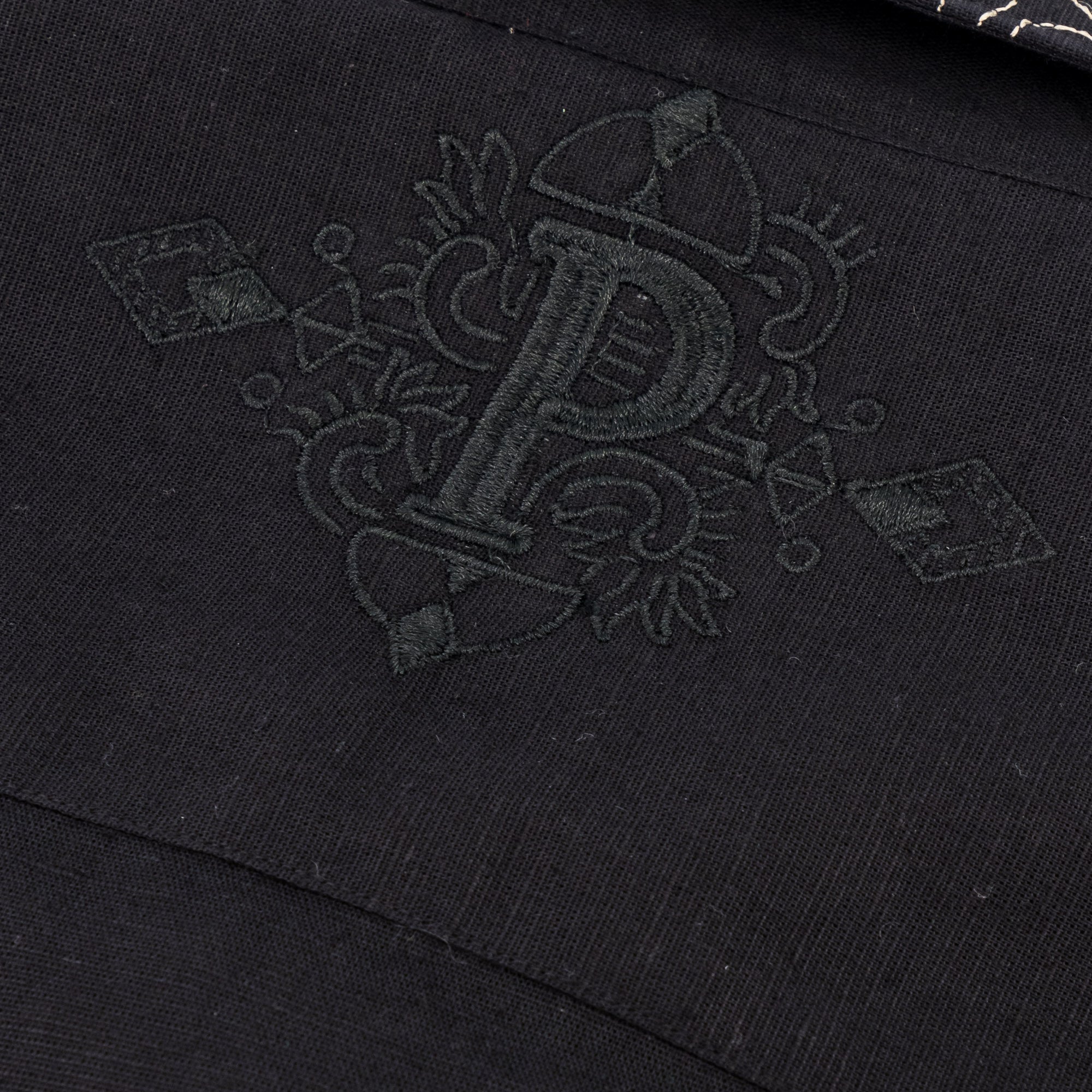 Classic Paisley- Black Gold Long Sleeve Cotton Linen Embroidered Men's Shirt