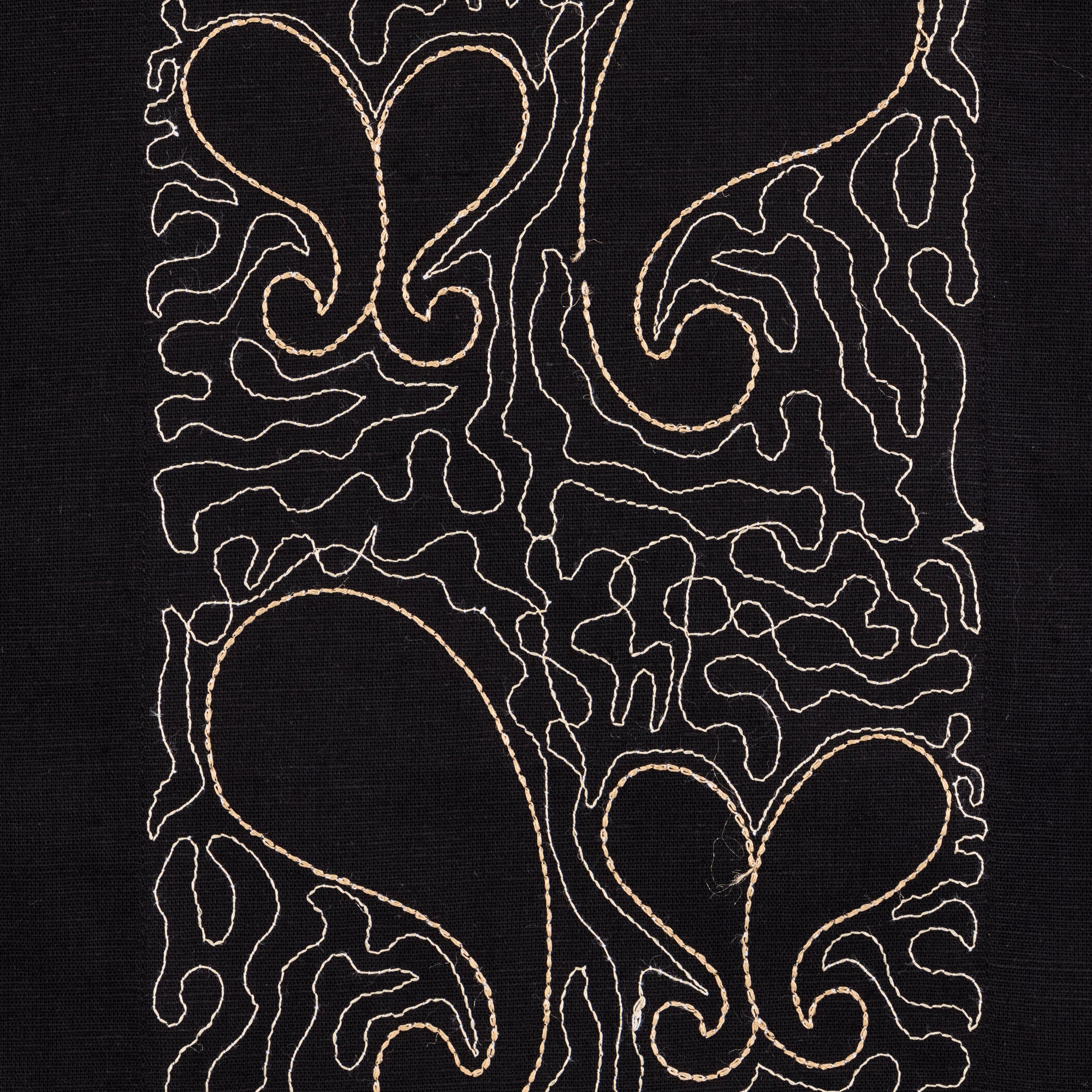 Classic Paisley- Black Gold Long Sleeve Cotton Linen Embroidered Men's Shirt