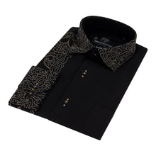 Classic Paisley- Black Gold Long Sleeve Cotton Linen Embroidered Men's Shirt