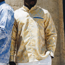 African Paisely - Gold Long Sleeve Jacquard Woven Men's Shirt