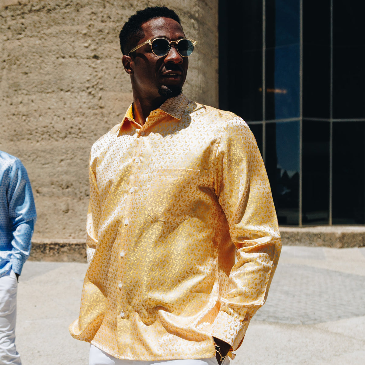 Paisley Fish - Gold Long Sleeve Jacquard Woven Men's Shirt
