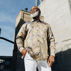 Paisley Flower - Gold Men's Jacquard Satin Luxury Formal Shirt