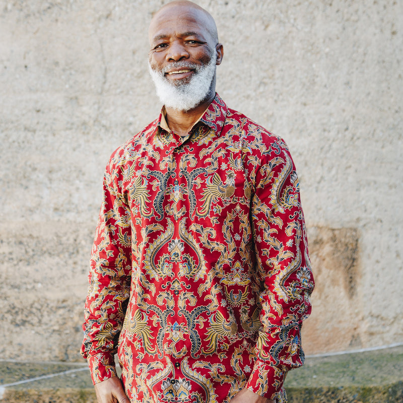 Inspiration - Red Men's Long Sleeve Cotton Printed Shirt