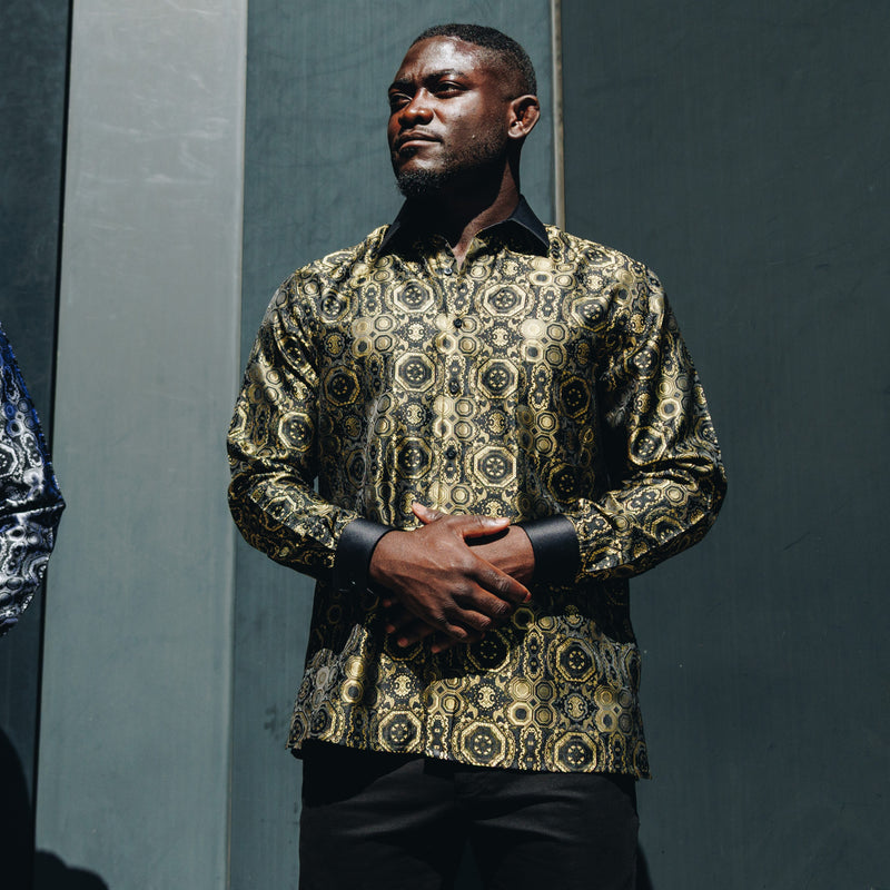 70% Silk Rich Heritage - Gold Long Sleeve Men's Shirt
