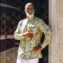 African Baloons Yellow Men's Jacquard Satin Luxury Formal Shirt