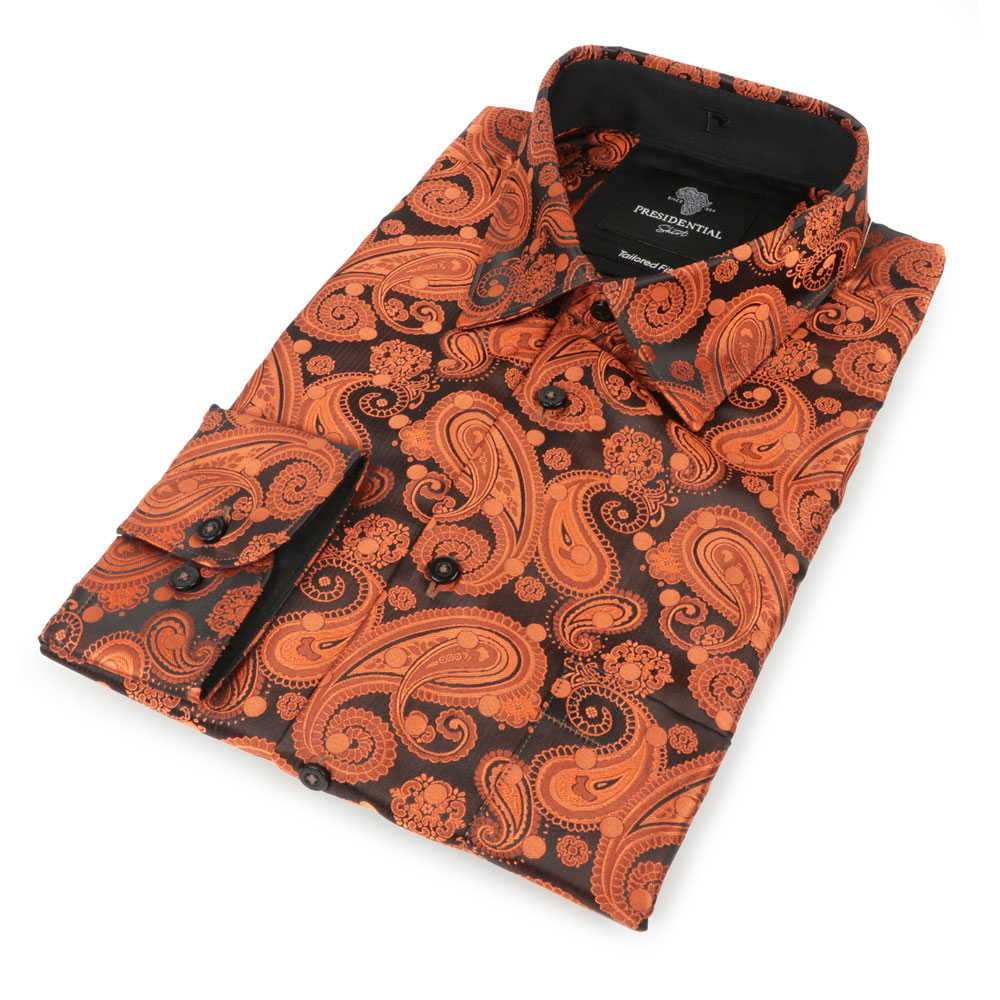 『TEN PAISLEY S/S ORANGE S』 Dotted Paisley – Burnt Orange Long Sleeve Jacquard Woven